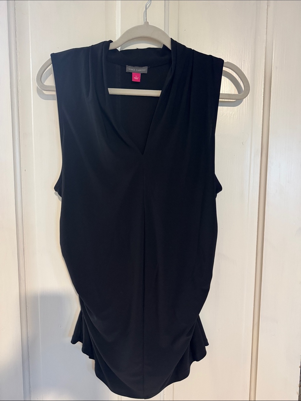 Vince Camuto Black Sleeveless V-Neck Draped Tank